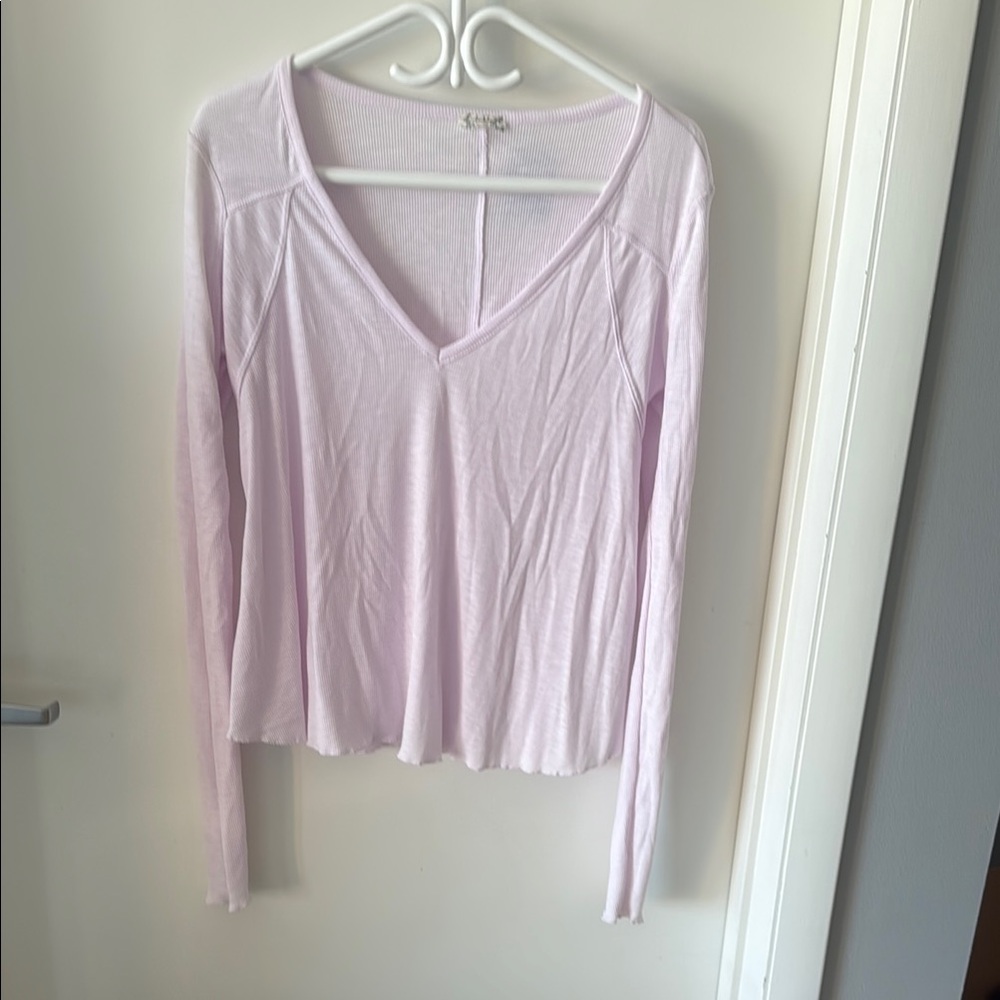 Free People Pink Fitted Long Sleeve Blouse